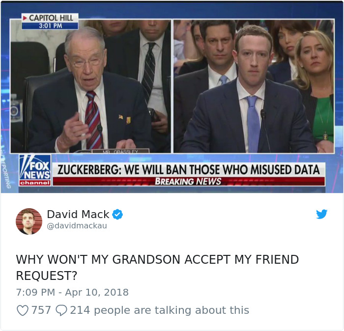 Memes of Mark Zuckerberg testifying before congress