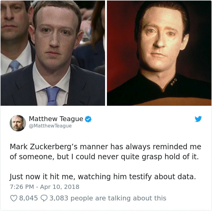 Memes of Mark Zuckerberg testifying before congress