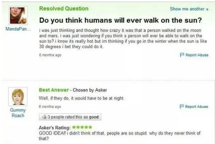 Funniest Yahoo answers questions