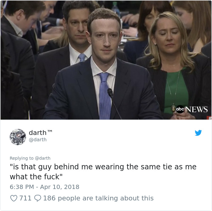 Memes of Mark Zuckerberg testifying before congress