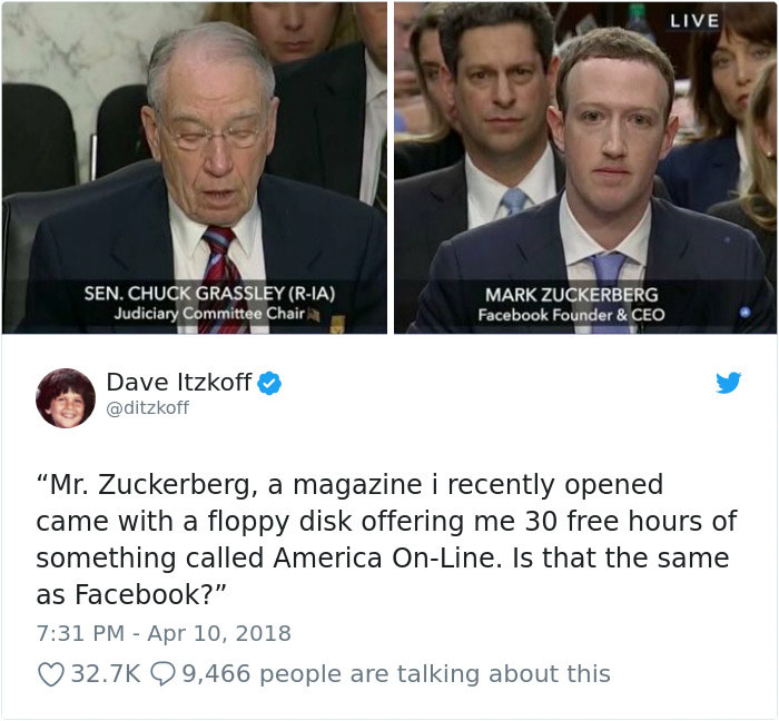 Memes of Mark Zuckerberg testifying before congress