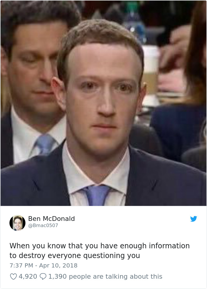 Memes of Mark Zuckerberg testifying before congress