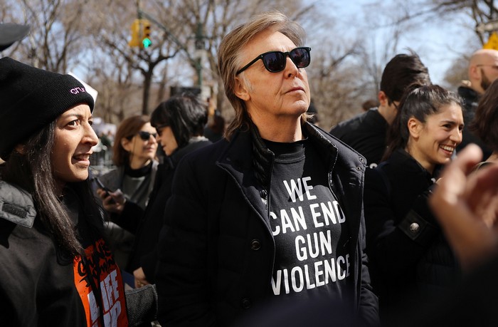 Paul McCartney marching in New York
