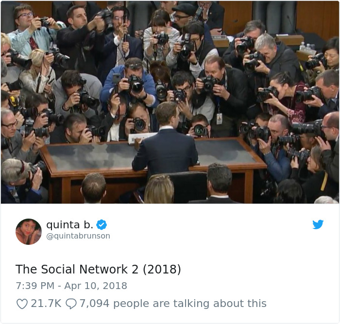 Memes of Mark Zuckerberg testifying before congress