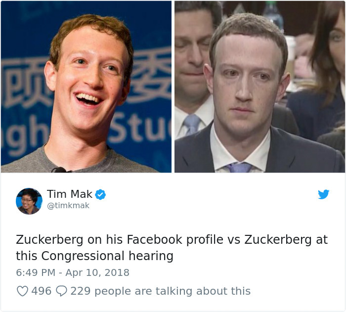 Memes of Mark Zuckerberg testifying before congress