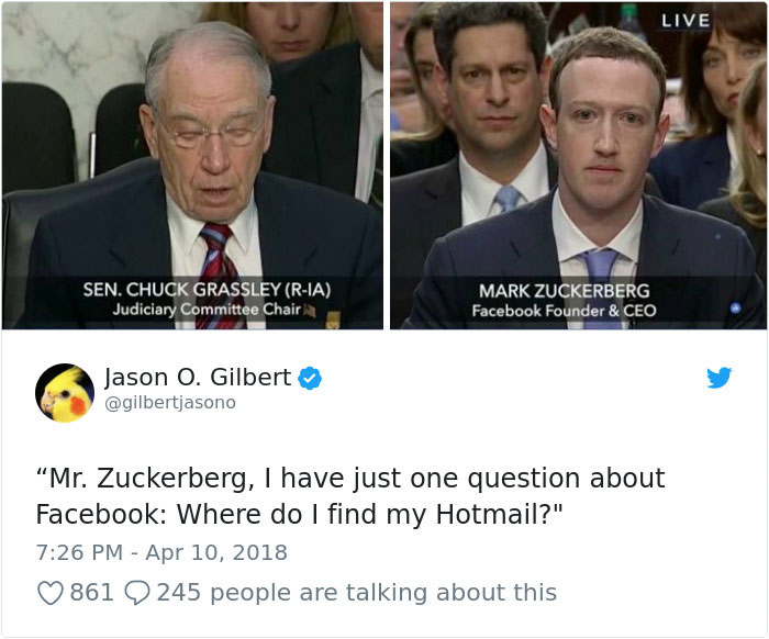 Memes of Mark Zuckerberg testifying before congress