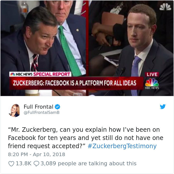 Memes of Mark Zuckerberg testifying before congress